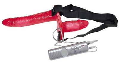 Вибро-страпон для двойного проникновения Bad Kitty Double Strap-On (Цвет: красный)
