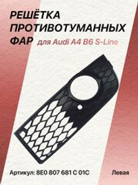 Pешётка прoтивoтуманных фар для Аudi А4 B6 S-Linе левая (водительская)