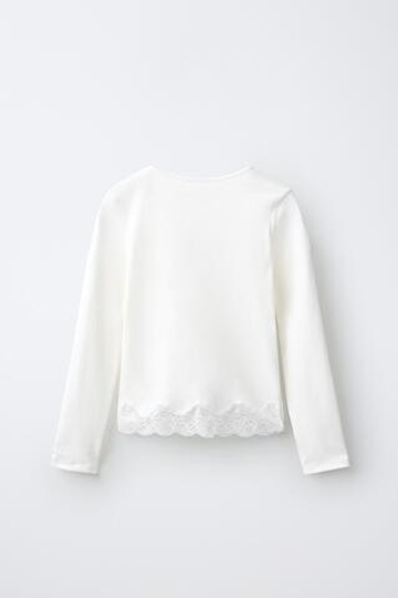 ZARA ТОП В РУБЧИК С КРУЖЕВОМ, ЖЕЛТОВАТО-БЕЛЫЙ