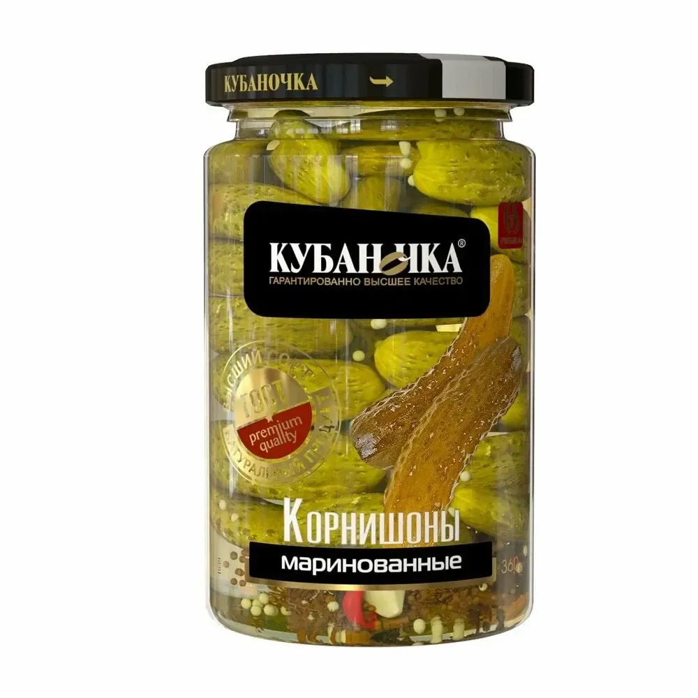 Огурцы маринованные (корнишоны) ТМ Кубаночка ст/б 360 гр
