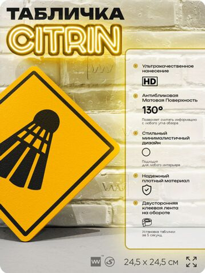 Табличка декоративная "Волан для бадминтона" на дверь и стену, спортивная, информационная, декоративный знак, 24,5х24,5 см, пластиковая, Айдентика Технолоджи