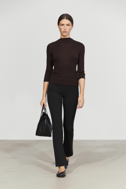 Massimo Dutti Футболка с воротником-стойкой и рукавами до локтя, кротово-коричневый