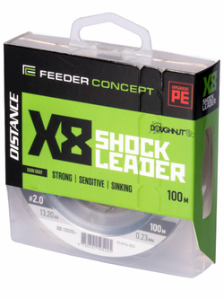 Шок-лидер плетёный Feeder Concept Flat Method х8 SHOCK LEADER Dark Gray 100м, 0.23мм