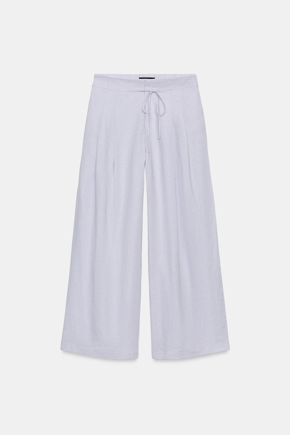 ZARA ШИРОКИЕ БРЮКИ ИЗ СМЕСОВОГО ЛЬНА С ЗАЩИПАМИ, СИРЕНЕВЫЙ