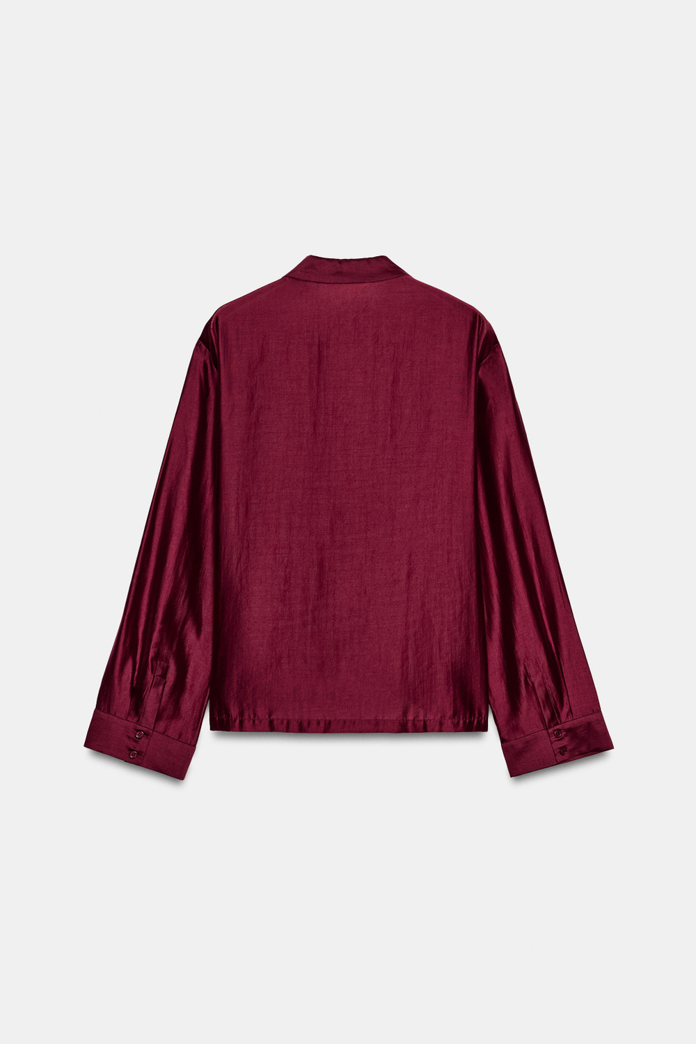 ZARA АТЛАСНАЯ РУБАШКА С ЗАСТЕЖКОЙ НА ПЕТЛИ ZW COLLECTION, БУРГУНДИ