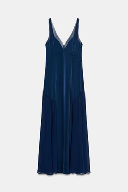 ZARA ДЛИННОЕ АТЛАСНОЕ ПЛАТЬЕ ИЗ КОЛЛЕКЦИИ ZW, МОРСКОЙ СИНИЙ