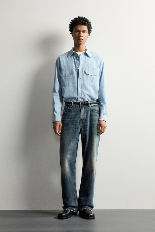 ZARA ДЖИНСЫ LOOSE FIT, МОРСКОЙ СИНИЙ