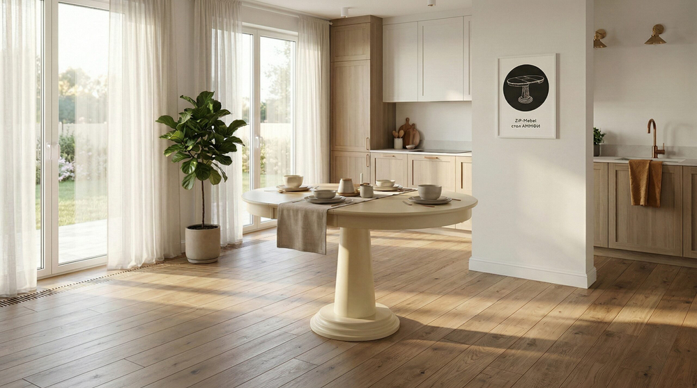 Стол Zip-mebel Аммфи раскладной К 120 слоновая кость