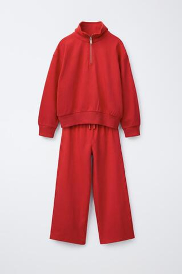 ZARA КОМПЛЕКТ ИЗ ТОЛСТОВКИ НА МОЛНИИ И БРЮК WIDE LEG, КРАСНЫЙ