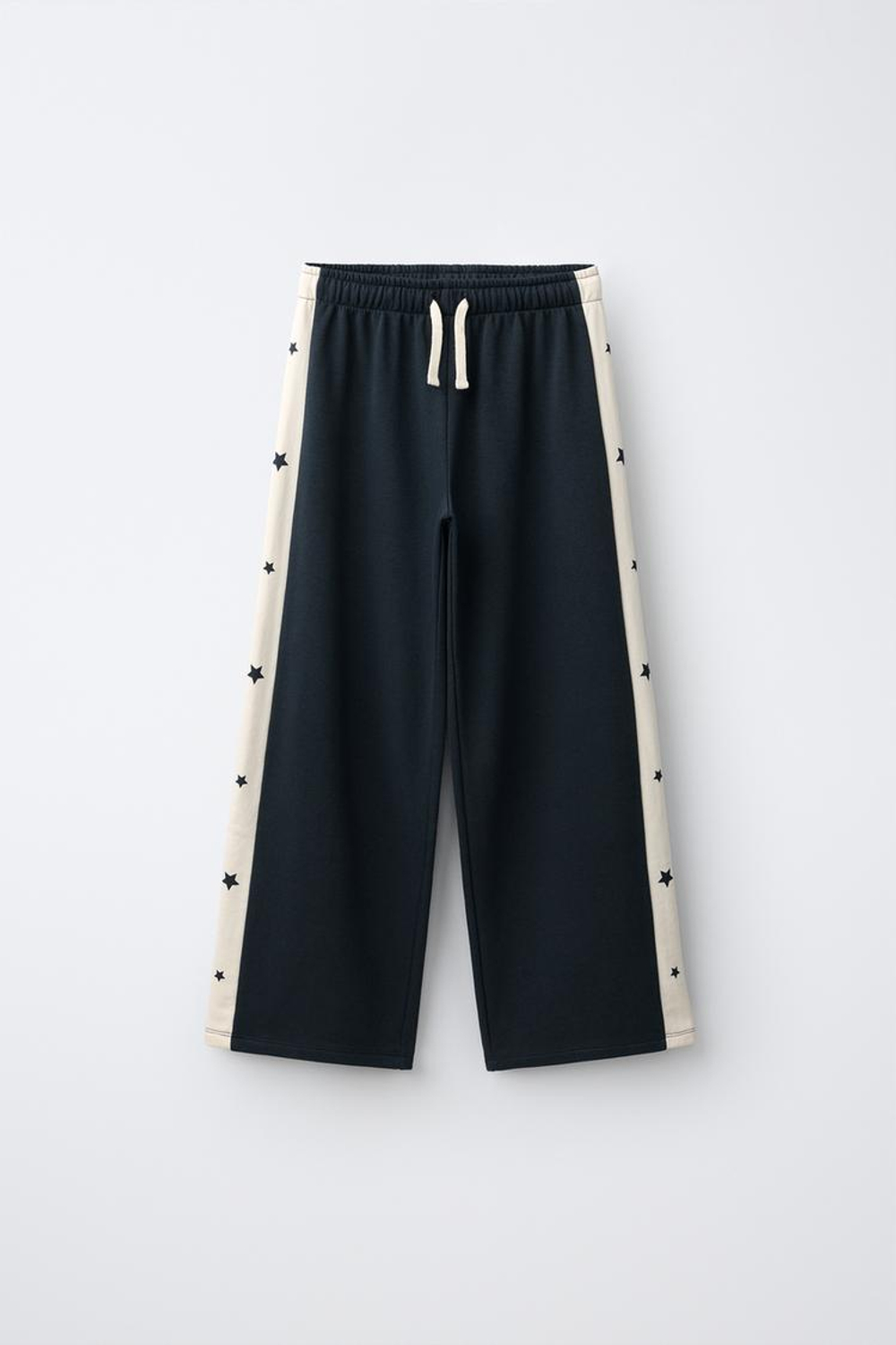 ZARA БРЮКИ WIDE LEG С ЛАМПАСАМИ И ЗВЕЗДАМИ, МОРСКОЙ ТЕМНО-СИНИЙ
