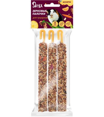 Зерновые палочки для грызунов Snax Plus Овощи, Тропические фрукты, Орех 75гр.