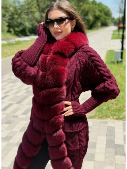 Кардиган вязаный с натуральным меха песца