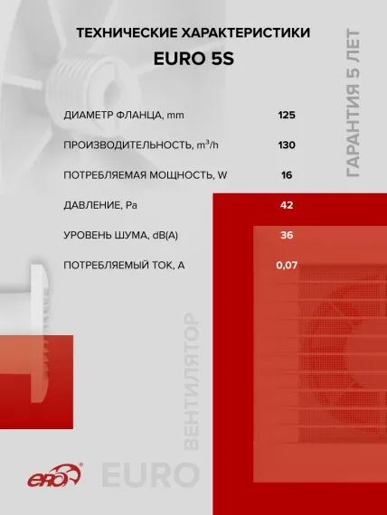 Вентилятор накладной EURO D125 сетка ERA