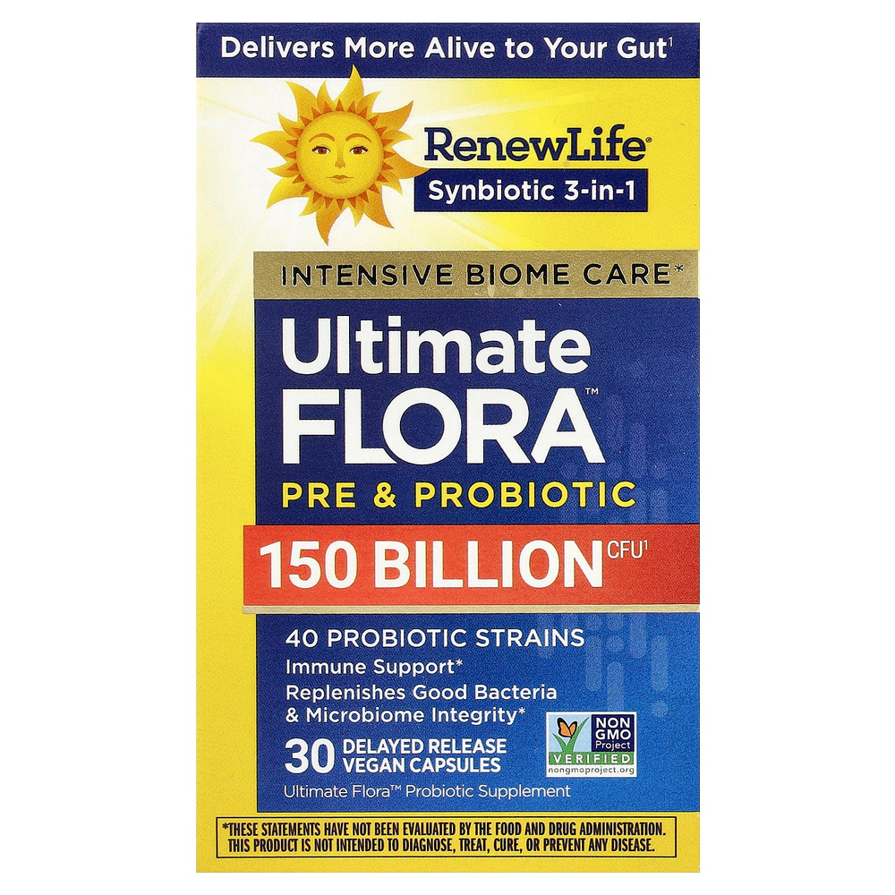 Renew Life, Extra Care, пробиотик Ultimate Flora™, 30 веганских капсул с отсроченным высвобождением