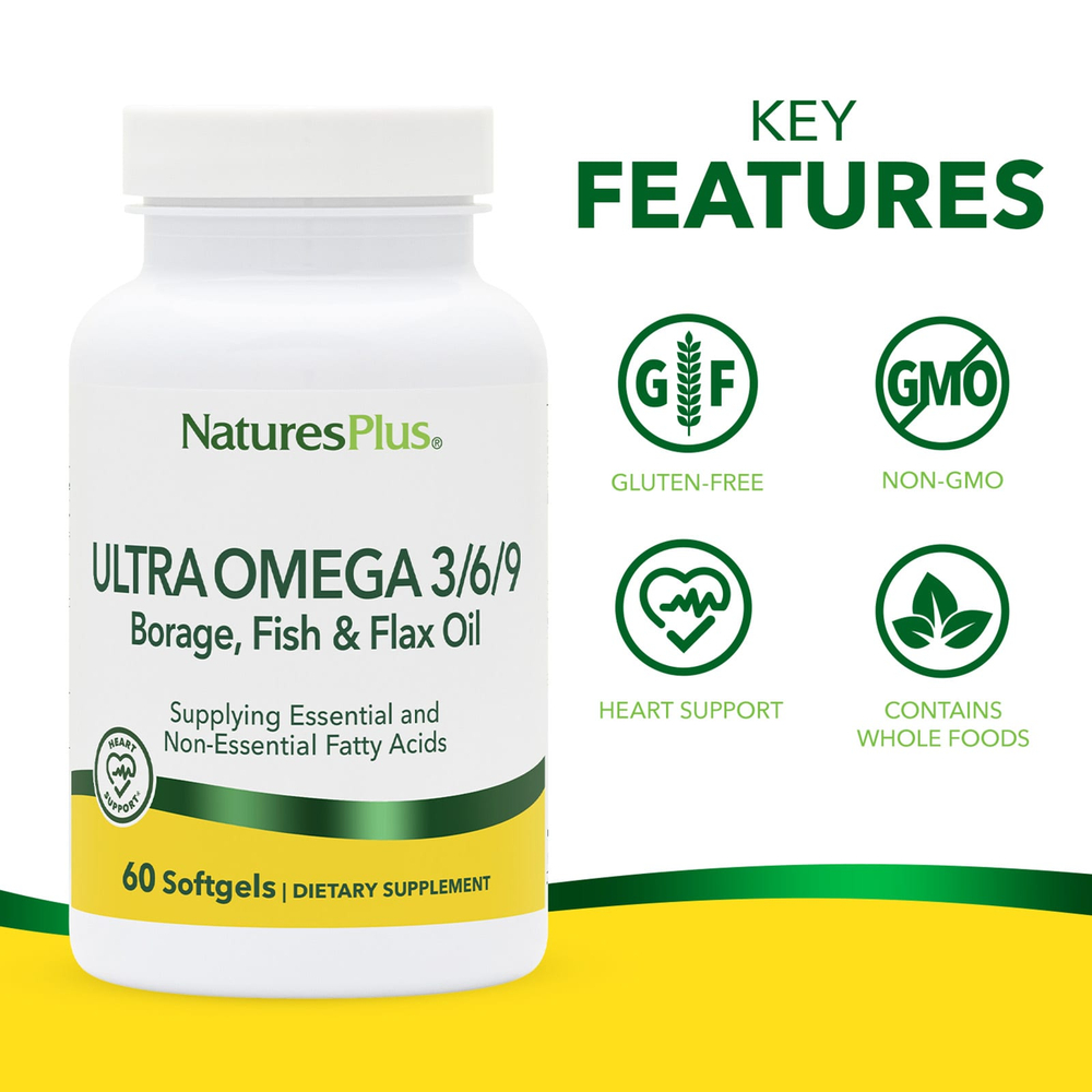 NaturesPlus, Ultra Omega 3/6/9, 60 мягких таблеток