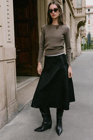ZARA МЯГКИЙ ТРИКОТАЖНЫЙ СВИТЕР, СЕРО-КОРИЧНЕВЫЙ