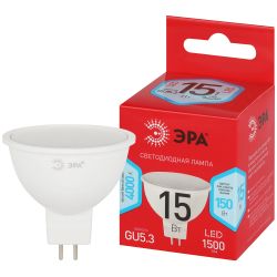 Лампа светодиодная ЭРА RED LINE LED MR16-15W-840-GU5.3 R 15Вт софит нейтральный белый свет GU5.3 | Лампы cветодиодные Точечные (Софиты) (MR, PAR)