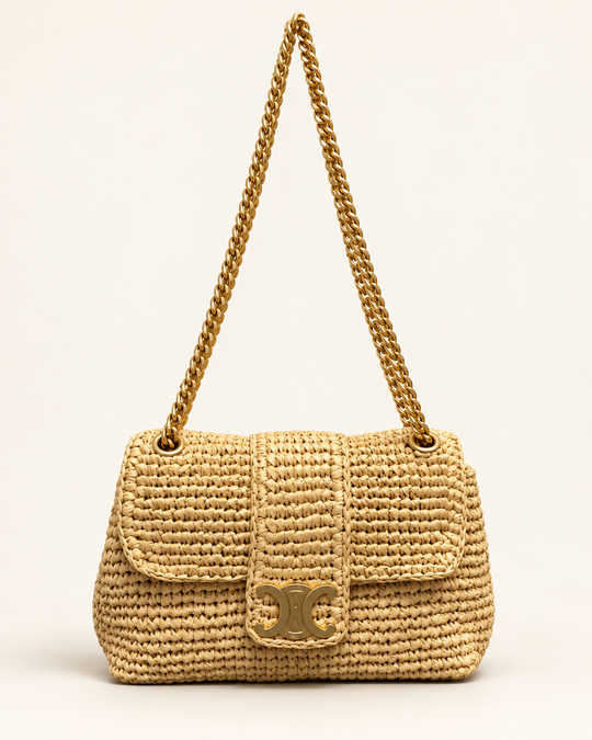 Плетёная сумка Celine, бежевая, 21 см