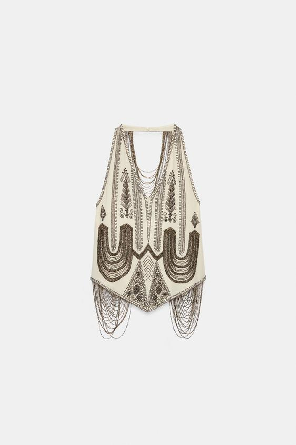 ZARA ТОП-ХАЛТЕР С БИСЕРОМ И БАХРОМОЙ ZW COLLECTION, ЗОЛОТОЙ/СЕРЕБРЯНЫЙ