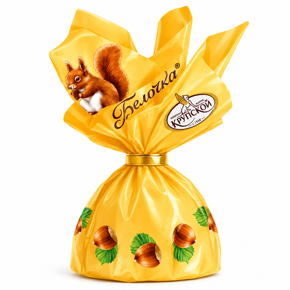 Конфеты Белочка с цельным лесным орехом КФ Крупской, 1 кг