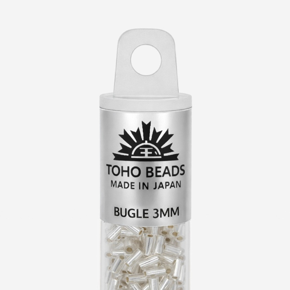 Японский бисер TOHO Bugle (стеклярус) 3mm (№21F), с внутренним серебрением, прозрачный матовый