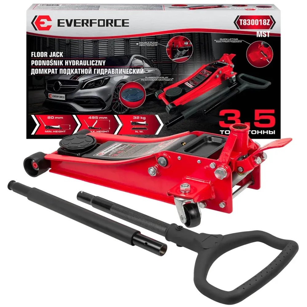 Домкрат подкатной гидравлический 3.5т (h min 80мм, h max 495мм) EVERFORCE EF-T830018Z MST