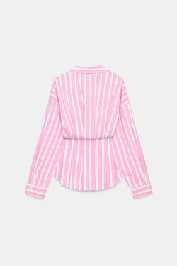 ZARA РУБАШКА В ПОЛОСКУ СО СКЛАДКАМИ, РОЗОВЫЙ/БЕЛЫЙ