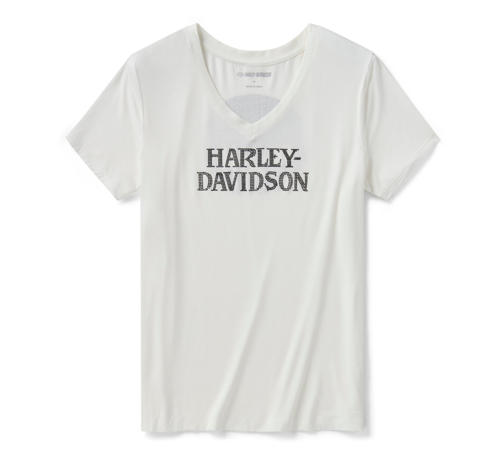 Футболка Women's Willie G Skull Bling V-neck - Cloud Dancer Harley-Davidson