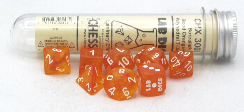 Chessex 7-dice set Boreal Blood Orang/white Luminary
