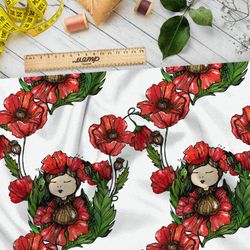 Ткань шифон девочка в маках
