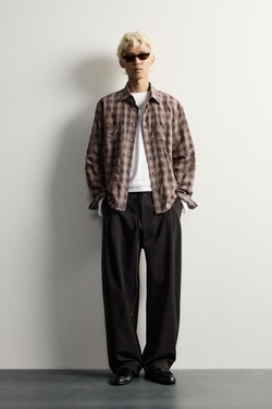 ZARA БРЮКИ BALLOON FIT С РЕМНЕМ И ЗАЩИПАМИ, КОРИЧНЕВЫЙ