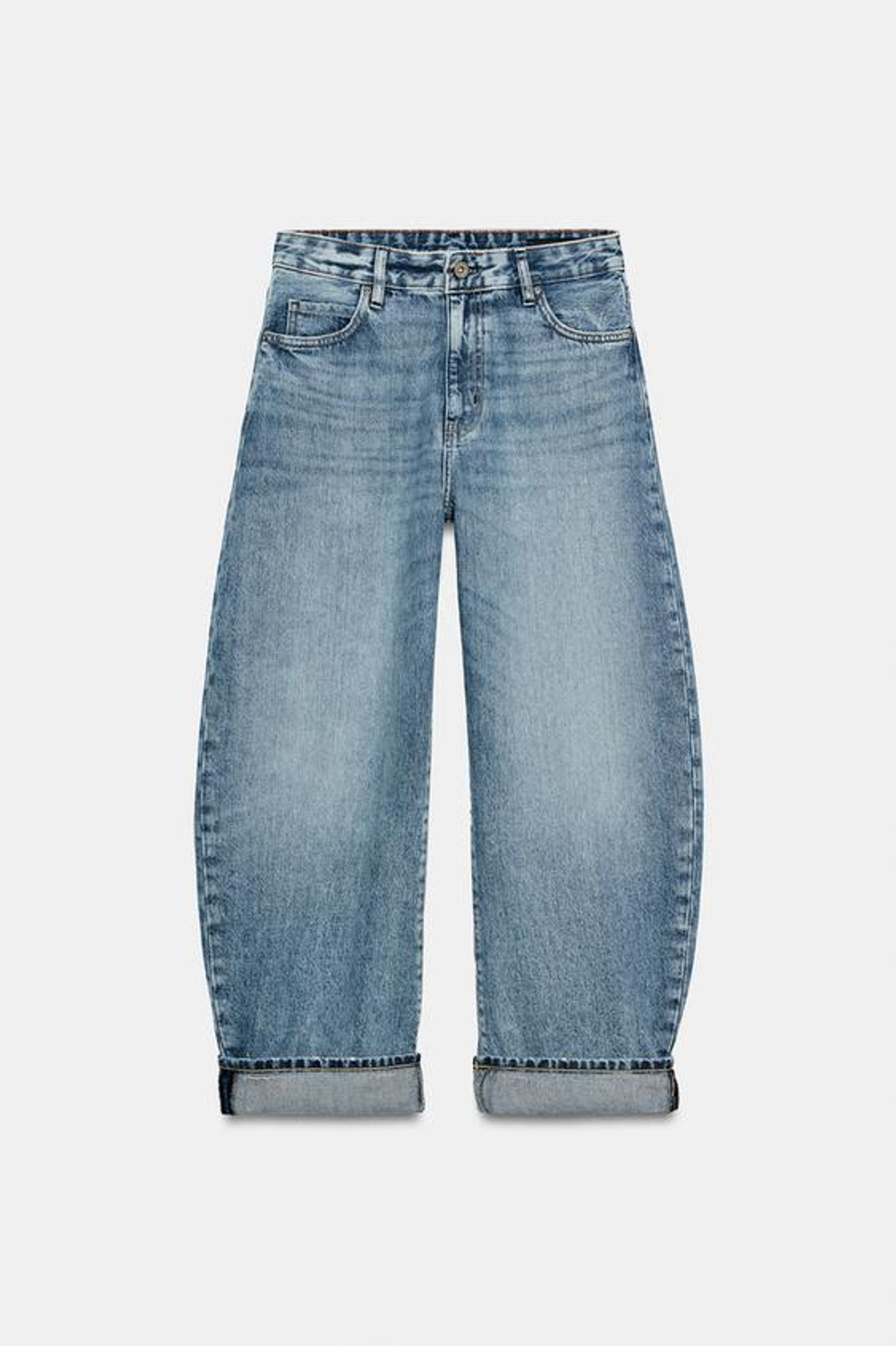 ZARA ДЖИНСЫ BALLOON CUFFED СО СРЕДНЕЙ ПОСАДКОЙ — ZW COLLECTION, ВЫЦВЕТШИЙ СИНИЙ