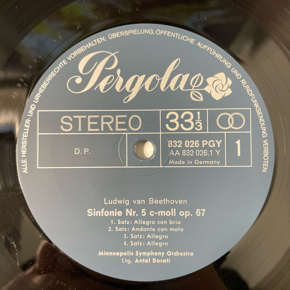 Винтажная виниловая пластинка LP Beethoven Бетховен, Minneapolis Symphony Orchestra, Antal Dorati, Sinfonie Nr. 5, Egmont, Coriolan, Leonore Nr. 3 (Германия 1974)