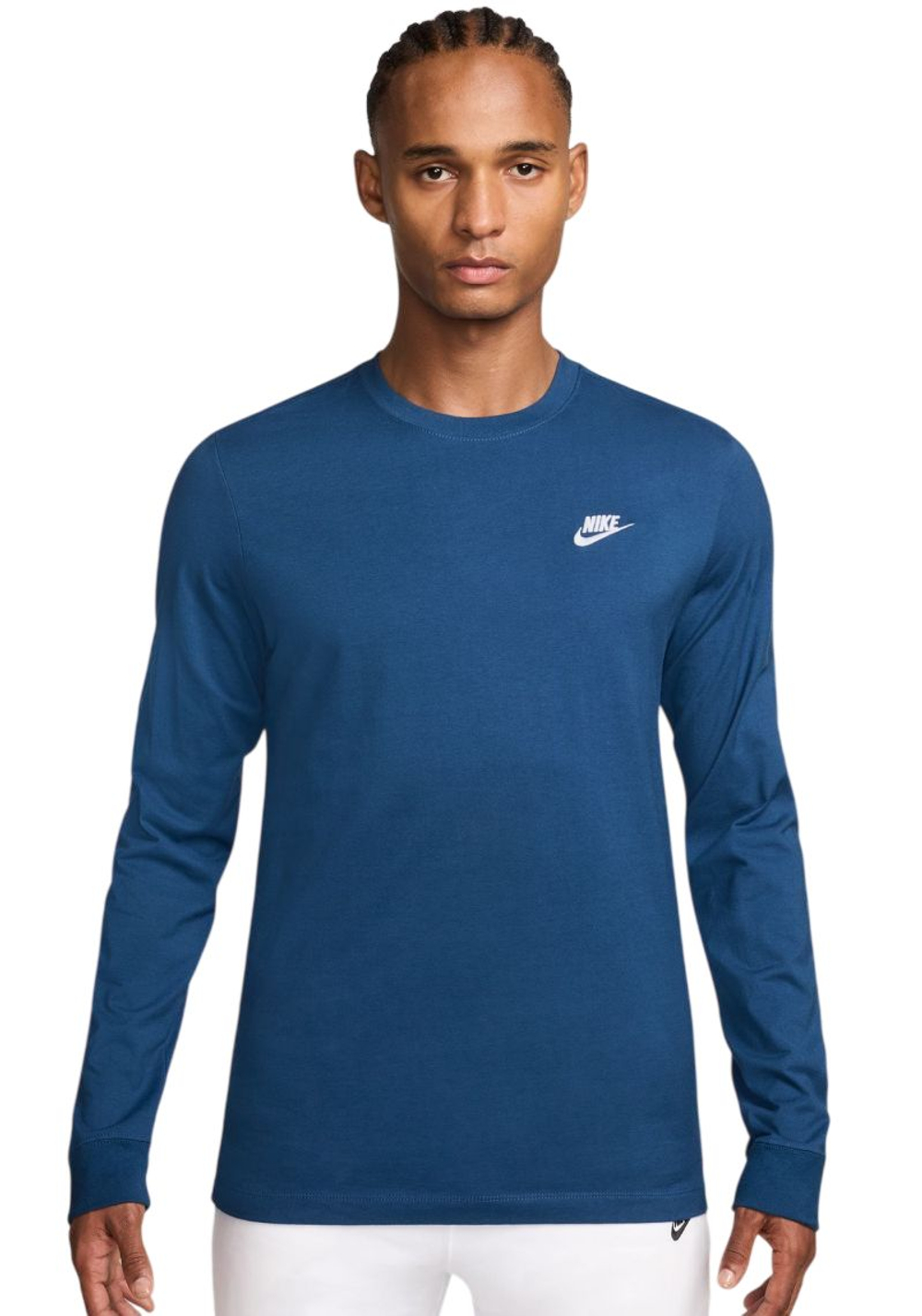 Мужская теннисная футболка Nike Sportswear Club Long Sleeve — midnight navy/white