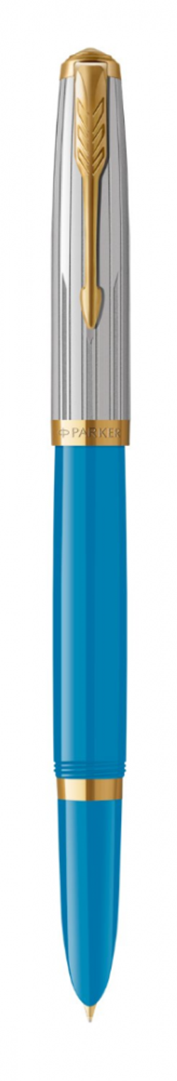 Перьевая ручка Parker 51 Premium Turquoise GT и кожаный чехол на молнии перо; M/F, чернила: Black,Blue, в подарочной упаковке.