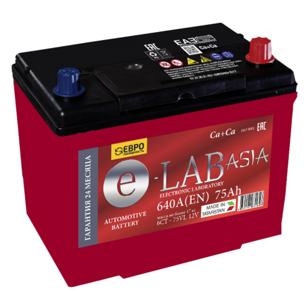 Аккумулятор 6СТ-75 А.ч., о.п., R+(0), VL D26 E-Lab Asia
