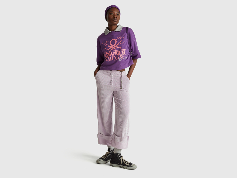 Benetton Укороченная футболка свободного кроя Stranger Things, фиолетовый