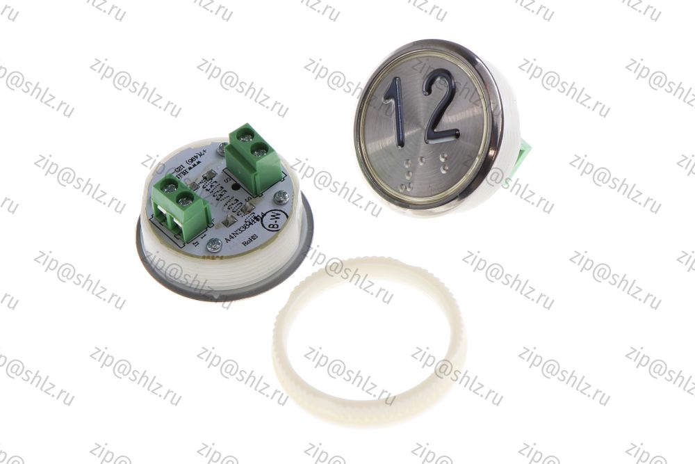 Кнопка (кнопочный модуль) BBP-R331-CMPLT-S-W "12 этаж", круглая, статическая белая подсветка, Брайль.