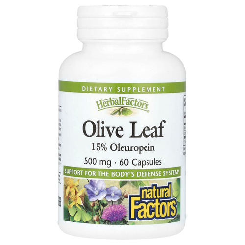 Natural Factors, HerbalFactors, листья оливкового дерева, 500 мг, 60 капсул