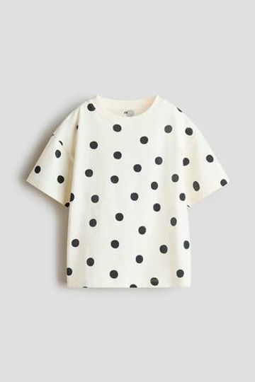 H&M Футболка в рубчик с принтом, белый