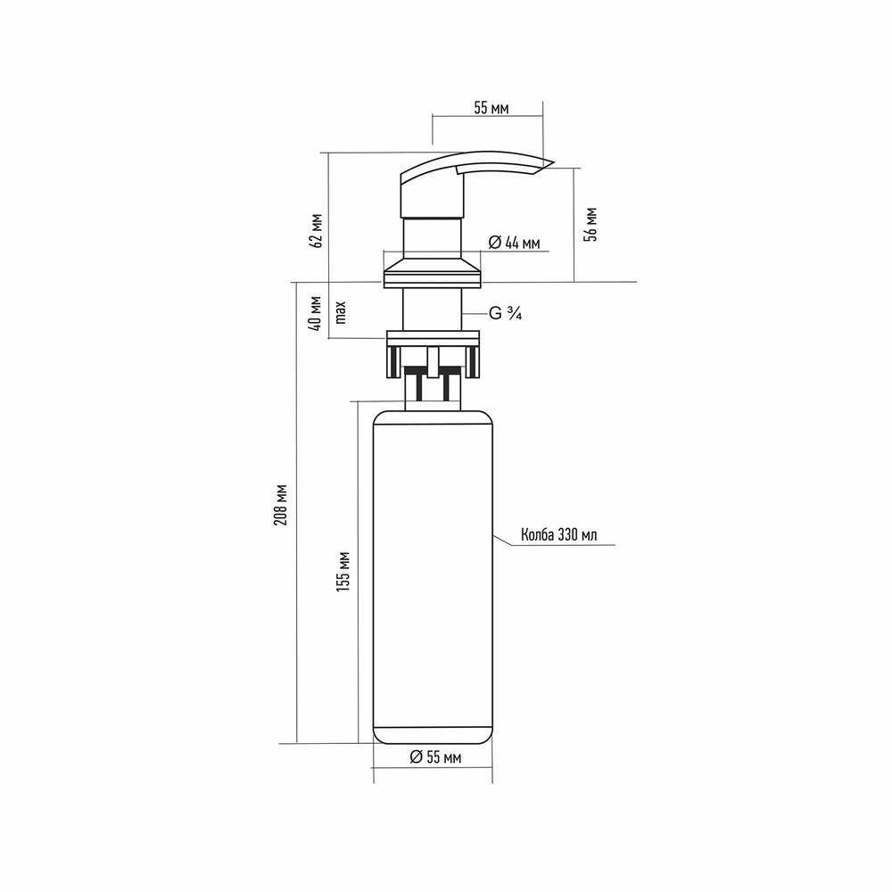 Дозатор для жидкого моющего средства MIXLINE МЛ-Д02 (ML-D02) серый (310) объем 330 мл