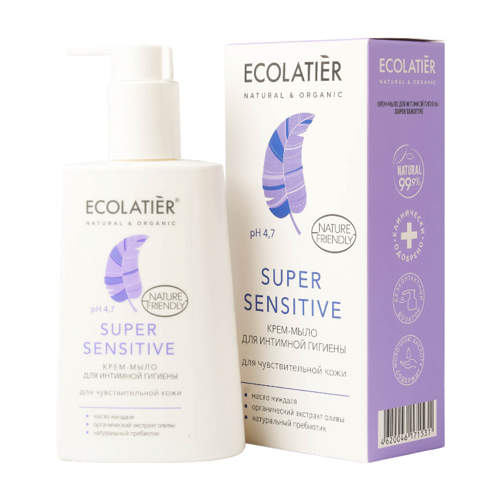 Крем-мыло для интимной гигиены Super Sensitive для чувствительной кожи 250мл (ECOLATIER)