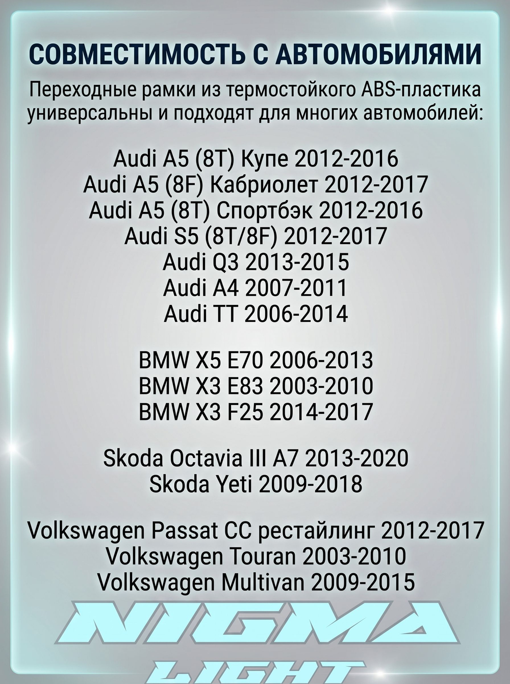 Переходные рамки для замены линз в фарах BMW X5 E70 2006-2013 Пластик