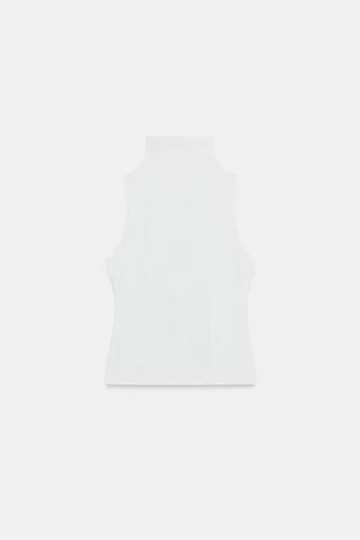 ZARA ТОП С ВОРОТНИКОМ-СТОЙКОЙ, БЕЛЫЙ