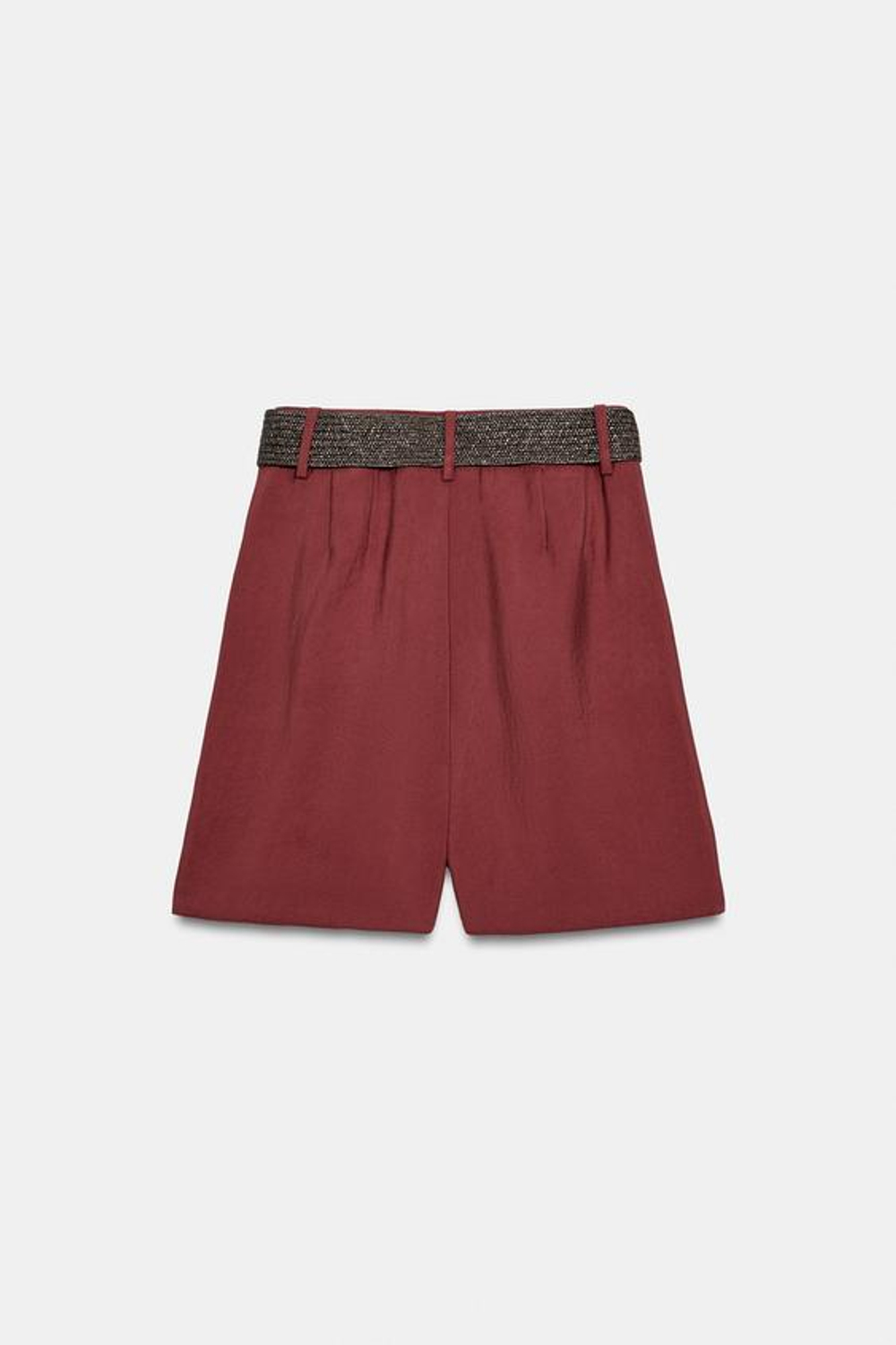 ZARA ШОРТЫ С ЗАЩИПАМИ И РЕМНЕМ, ЧЕРЕПИЧНЫЙ