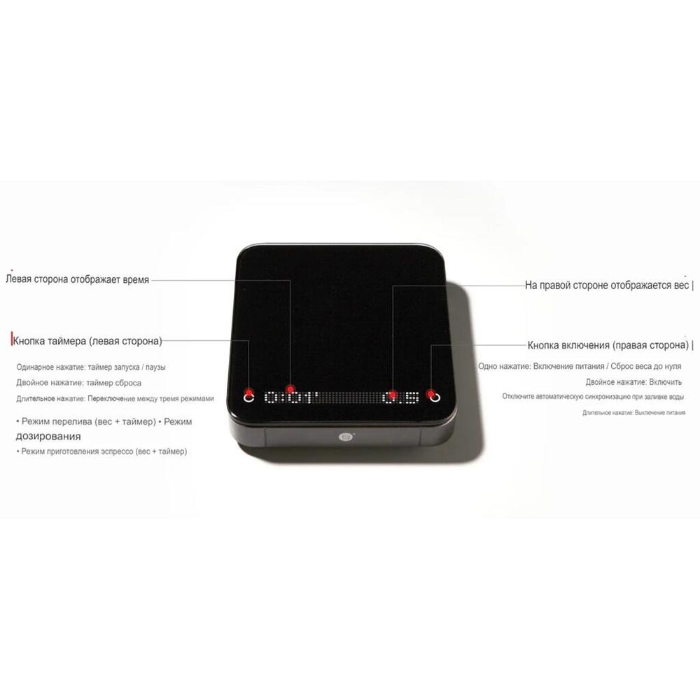 Весы кофейные портативные SMART SCALE 3.0 (POUR-OVER) черные 0,3-2000гр батарея 1800mAH ZeroHero