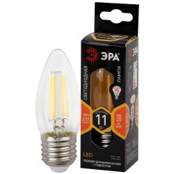 Лампа светодиодная ЭРА F-LED B35-11w-827-E27 11Вт филамент свеча теплый белый свет Е27 | Филаментные декоративные