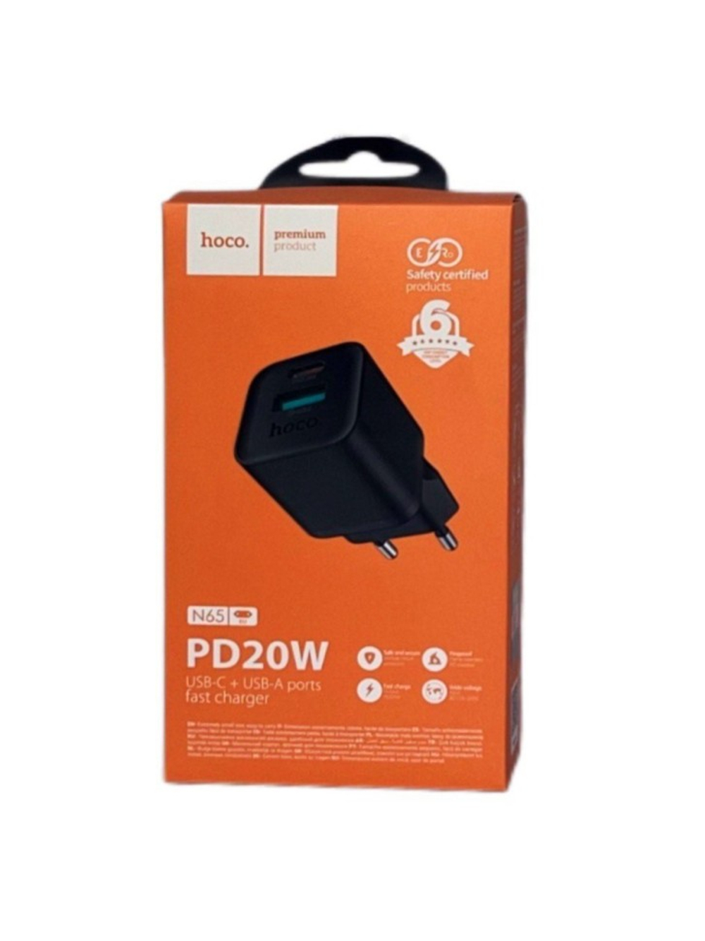 Сетевое зар. устр. Hoco N65 1USB/1С PD/QC3.0 3A 20W черное