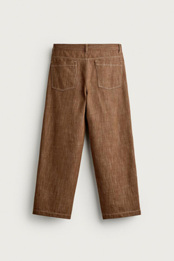 ZARA БРЮКИ RELAXED FIT С КОНТРАСТНОЙ ПРОСТРОЧКОЙ, ТЕМНЫЙ ЧЕРЕПИЧНЫЙ