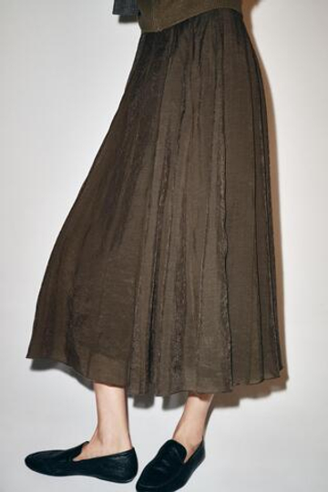 ZARA КОМБИНИРОВАННАЯ СТРУЯЩАЯСЯ ЮБКА — ZW COLLECTION, ЗЕЛЕНОВАТЫЙ